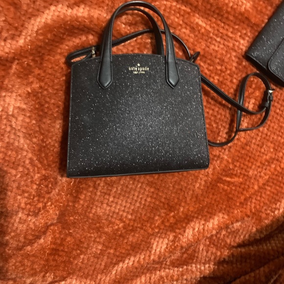 Kate Spade Black Glitter Tinsel Satchel & Phone Wallet - Picture 3 of 8